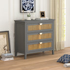 Gray Rattan Accent Cabinet with 3 Drawers and Metal Handle