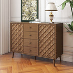 Four-Drawer Walnut Cabinet with Diamond Relief Doors & 2 Doors
