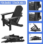 Antique Black Folding HDPE Adirondack Lounge Chair with Wide Armrests