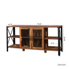 Meuble TV industriel en noyer et métal avec placard à porte grillagée et étagères ouvertes