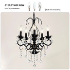 Vintage black crystal chandelier pendant light with five candle arms and gold accents - Elirian