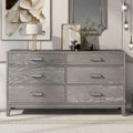 Six-Drawer Gray Wood Dresser with Tapered Legs and Pine Grain Veneer