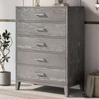 Modern Grey Five-Drawer Chest of Drawers - Wood Bedroom Storage
