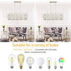 Modern crystal chandelier with vintage silver finish, 5 E12 bulb sockets, adjustable height - Elirian