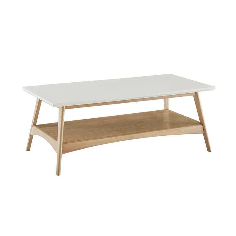 48" Mid-Century Two-Tone Coffee Table with Off-White Top & Natural Base