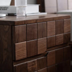 Solid Walnut 2-Drawer Nightstand with Geometric Tile Front & Metal Handles