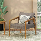 28" Grey Outdoor Club Chair with Acacia Wood Frame, PE Rattan Weave & Cushion
