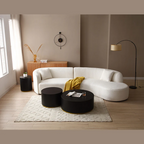 Table basse ronde en placage de bois noir, fabriquée à la main, avec piètement doré