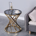 Round Gold Glass Side Table with Spiral Stainless Steel Frame