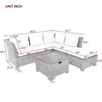 Beige 6-Piece Rattan Outdoor Patio Set with Storage Table, Ottoman & Cushions