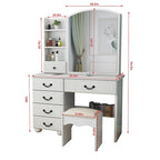 White makeup vanity desk with LED mirror, drawers and storage shelves - Elirian