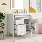 36" White Freestanding Bathroom Vanity with Sink, 3 Drawers & Cabinet