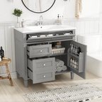 36" Gray Freestanding Bathroom Vanity with Resin Sink & 3 Drawers