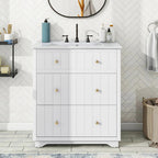 18" White Freestanding Bathroom Vanity with Ceramic Sink, Two Drawers & Gold Handles