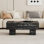 43.3" Black Faux Marble Rectangular Coffee Table with White Pattern and Storage