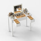 White makeup vanity with LED mirror, drawers and storage organizers - Elirian