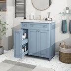 30" Blue Freestanding Bathroom Vanity with Integrated Resin Sink & Soft-Close Doors