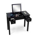 31.5" Black Flip-Top Vanity Table with Hidden Mirror, 2 Drawers & Centre Storage