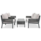 Grey 4-Piece Woven Rope Outdoor Lounge Set with Tempered Glass Coffee Table