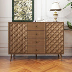 Four-Drawer Walnut Cabinet with Diamond Relief Doors & 2 Doors