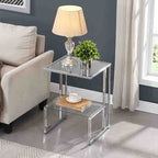 Two-Tier Chrome and Acrylic Side Table with Tempered Glass Top
