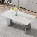 63" White Faux Marble Glass Dining Table with Stainless Steel Legs