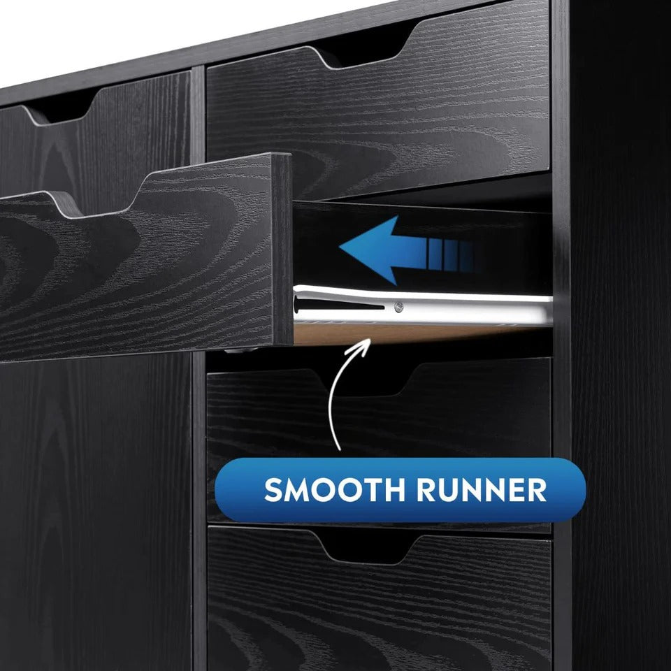 Black 5-Drawer Office Storage Cabinet on Wheels with Door