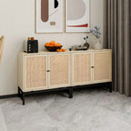 Natural Rattan Door Accent Cabinet with Metal Frame - Set of 2