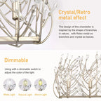 Crystal chandelier with vintage silver finish and dimmable LED lighting - Elirian
