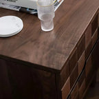 Solid Walnut 2-Drawer Nightstand with Geometric Tile Front & Metal Handles