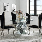 Runder Esstisch aus Acrylglas mit Diamantakzenten und verspiegeltem Sockel