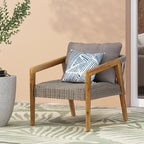 28" Grey Outdoor Club Chair with Acacia Wood Frame, PE Rattan Weave & Cushion