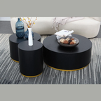 Table basse ronde en placage de bois noir, fabriquée à la main, avec piètement doré