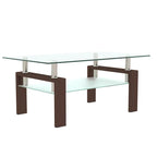 39" Walnut & Glass Rectangular Coffee Table with Lower Shelf