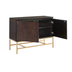 Brown Morocco Wood Grain Accent Cabinet with Gold Metal Base