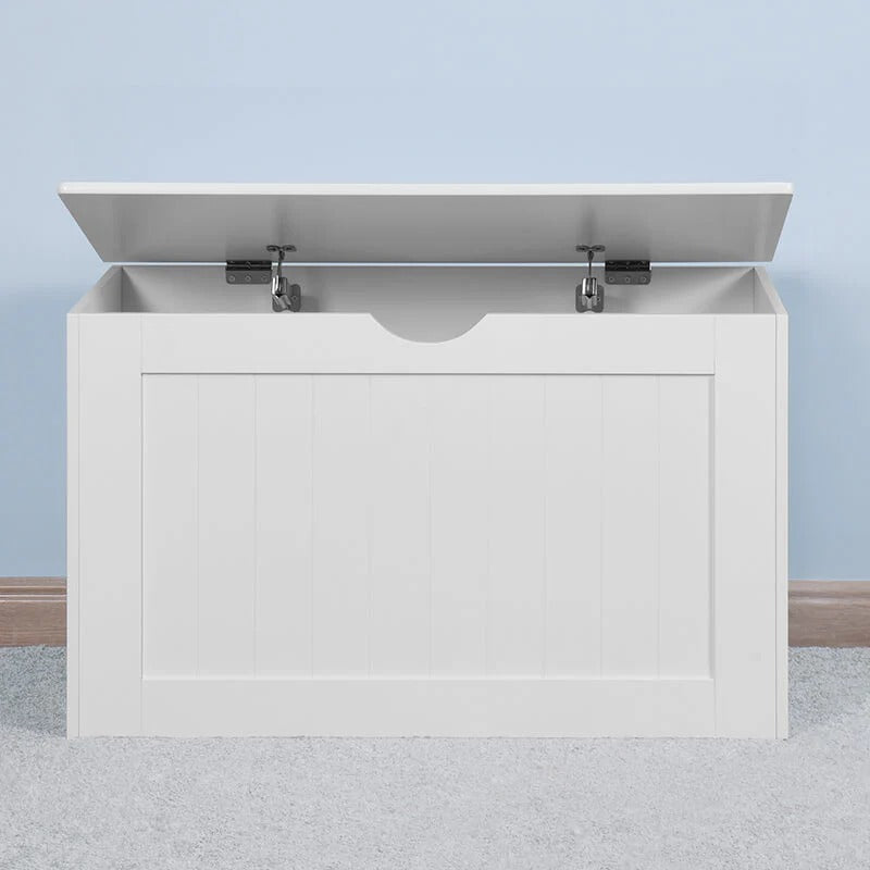 White Lift-Top Storage Bench with Dual Safety Hinges & Spacious Interior