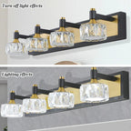 Crystal 4-Light LED Vanity Wall Fixture - Black Brass Modern Bathroom Mirror Light - Elirian