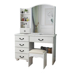 White makeup vanity desk with LED mirror, drawers and stool - Elirian
