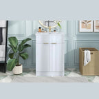 24" White Freestanding Bathroom Vanity with Ceramic Sink, Wavy Doors & Gold Handles