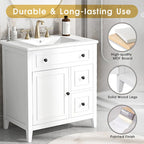 30" White Freestanding Bathroom Vanity with Ceramic Sink, Cabinet Door &Two Drawers