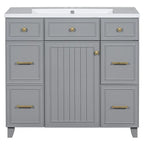 36" Freestanding Grey Bathroom Vanity with Sink, Soft-Close Door & Drawers