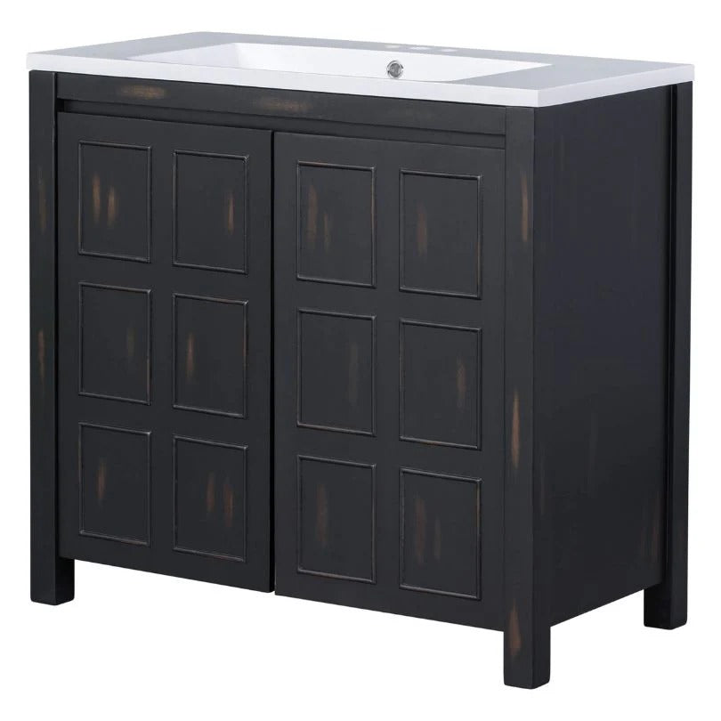 36" Retro Espresso Bathroom Vanity with Resin Sink & Soft-Close Cabinet