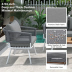 4-Piece Grey Woven Rope Outdoor Lounge Set with Acacia Wood Coffee Table