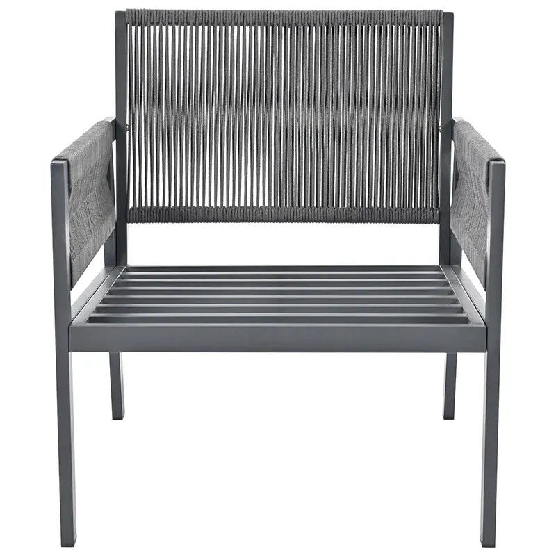 Grey 4-Piece Woven Rope Outdoor Lounge Set with Tempered Glass Coffee Table
