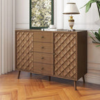 Four-Drawer Walnut Cabinet with Diamond Relief Doors & 2 Doors