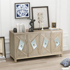 Modern 4-Door Storage Cabinet with Mirrored Decorative Doors & Shelves