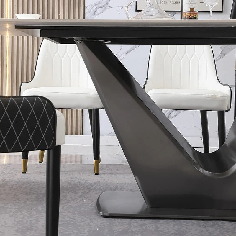 71" Sintered Stone Dining Table Set with Gold V-Base and 6 Chairs