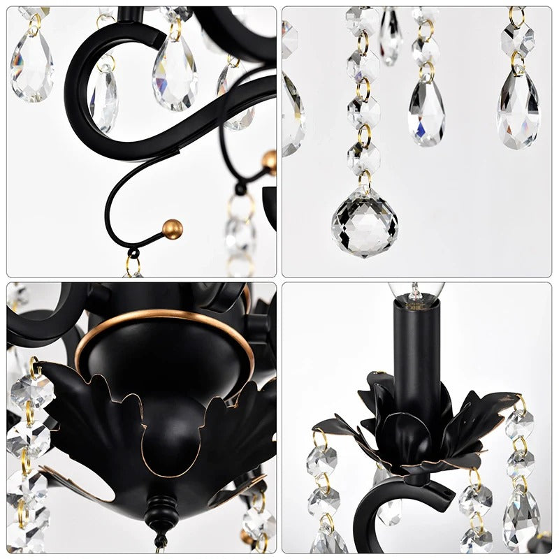 Vintage Black and Gold Crystal Kitchen Island Pendant Light - Elirian