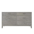 Six-Drawer Gray Wood Dresser with Tapered Legs and Pine Grain Veneer