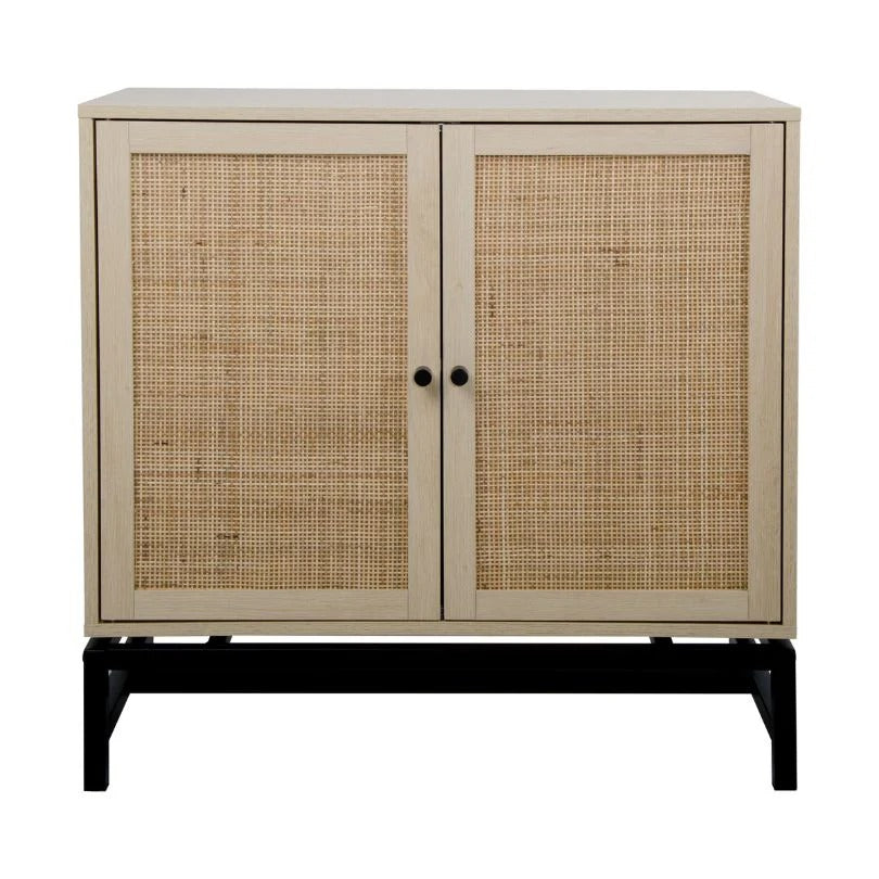 Natural Rattan Door Accent Cabinet with Metal Frame - Set of 2